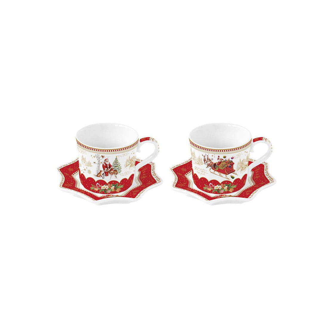 EASY LIFE Christmas Memories Set 2 Coffee Cups with Saucer 120ml Porcelain Christmas Table