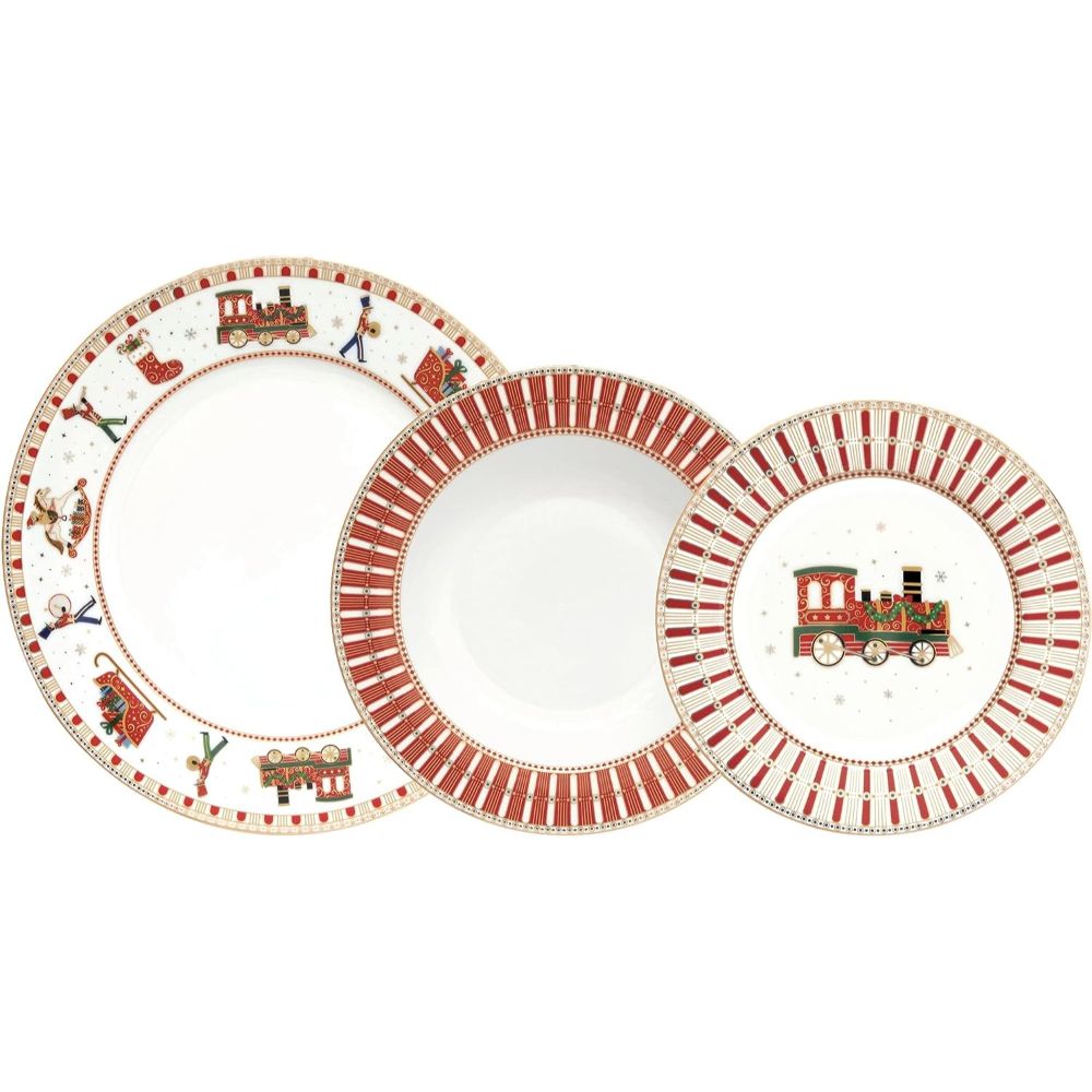 EASY LIFE Polar Express Table Service Plates Set 18 Pieces Porcelain Christmas Table