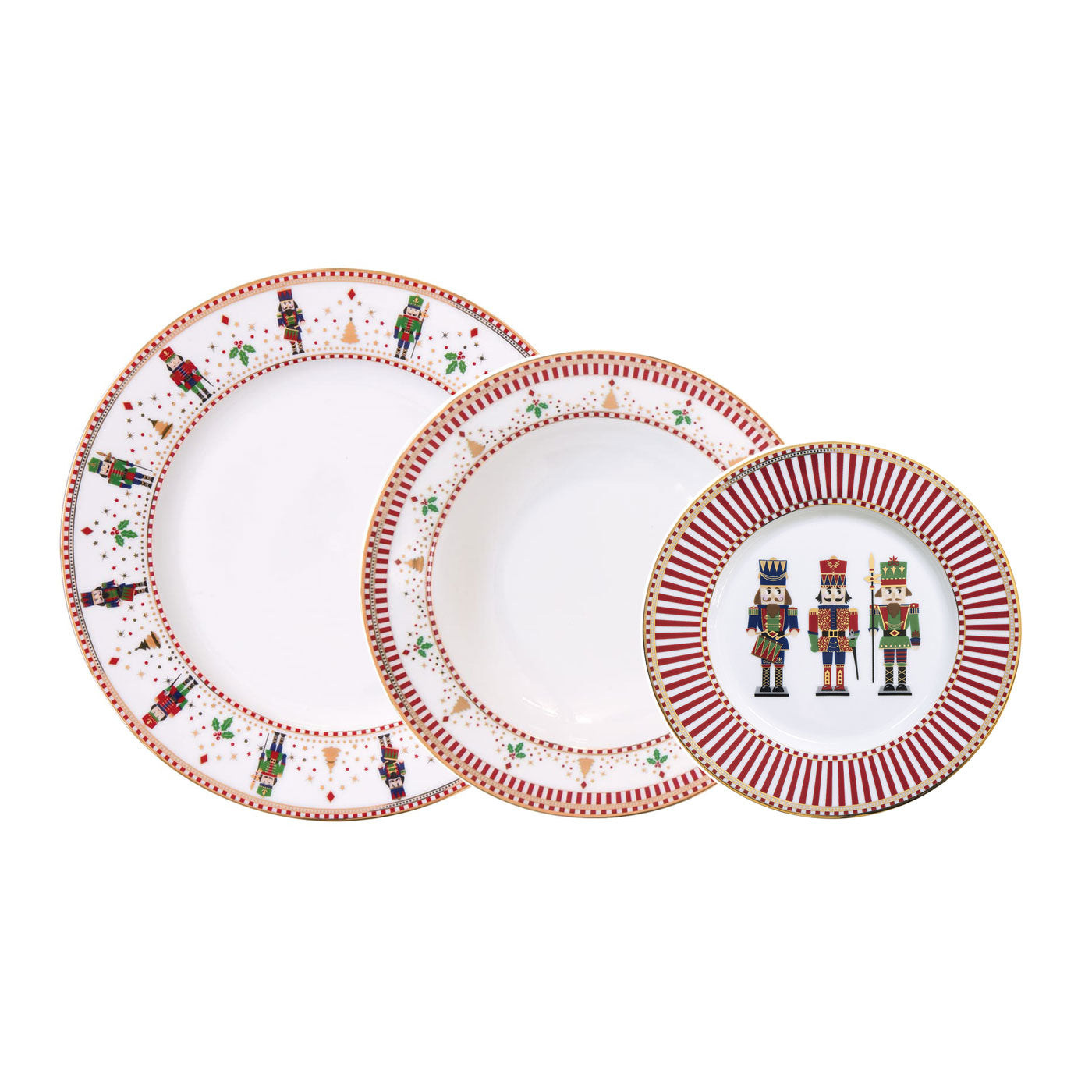 EASY LIFE Nutcracker Nutcracker Table Service Plates Set 18 Pieces Porcelain Christmas Table