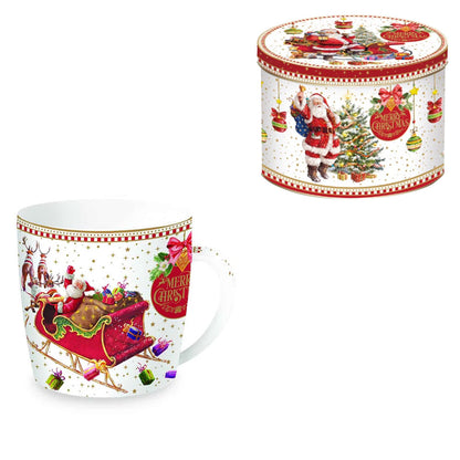 EASY LIFE Christmas Memories Tazza MUG 350ml con Scatola in Latta Babbo Natale Slitta