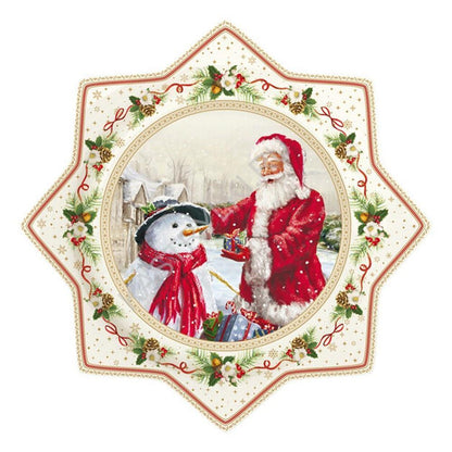 EASY LIFE Christmas Time Serving Cake Plate 32cm Santa Claus with Snowman Porcelain Christmas Table