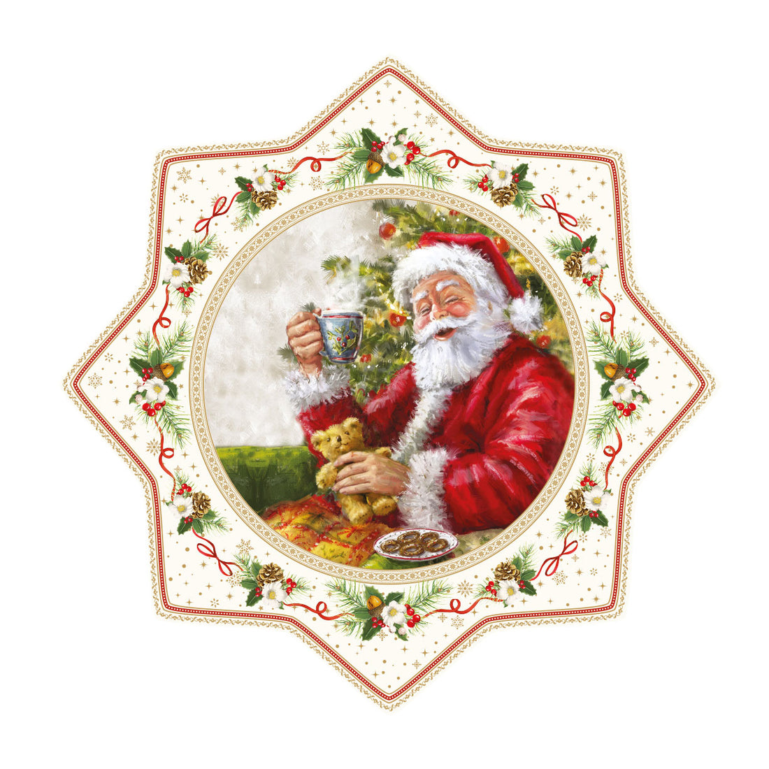 EASY LIFE Christmas Time Serving Cake Plate 32cm Santa Claus Porcelain Christmas Table