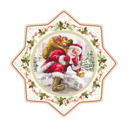 EASY LIFE Christmas Time Serving Cake Plate 32cm Santa Claus with Sack Porcelain Christmas Table