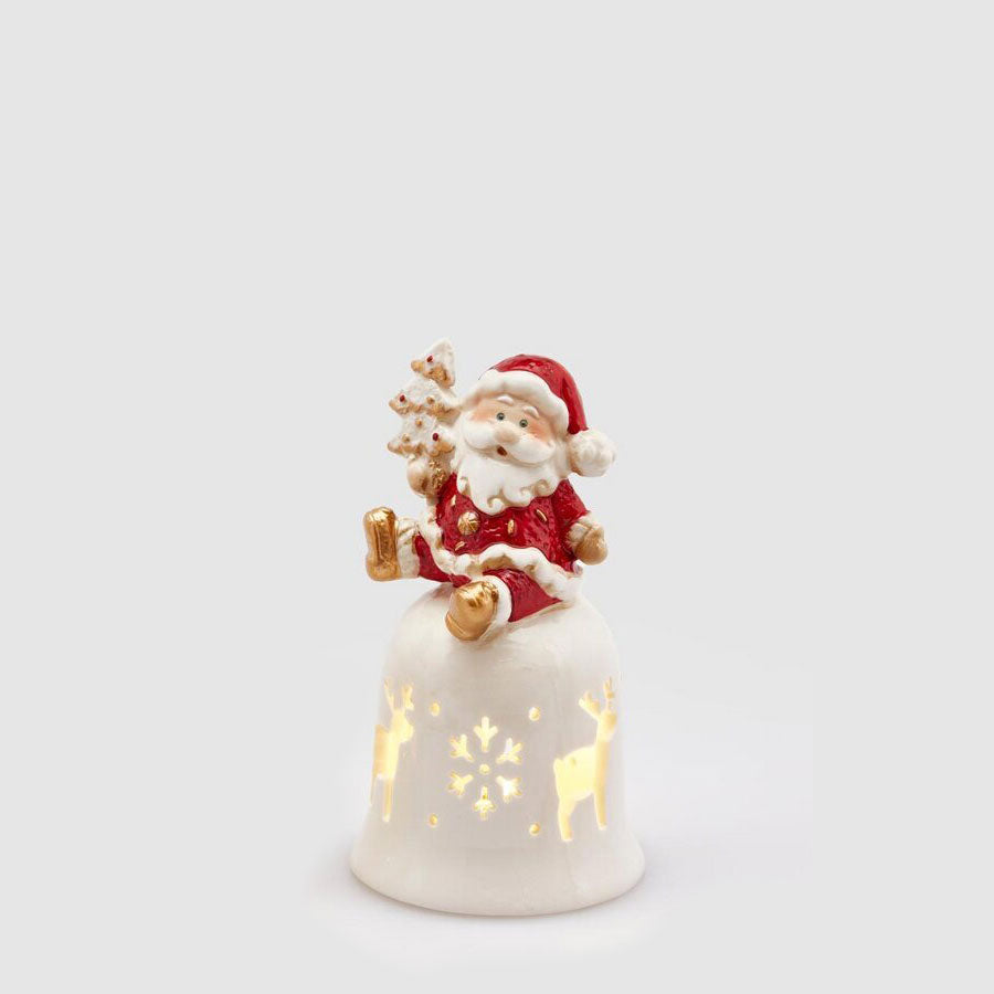 EDG Enzo De Gasperi Campana Campanella Babbo Natale con LED 14cm Ceramica Decorazione Natalizia