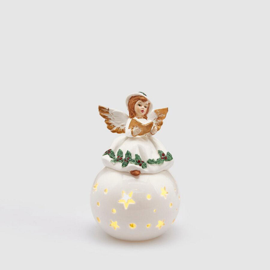 EDG Enzo De Gasperi Christmas Decoration Angel Lantern with LED 14cm Ceramic