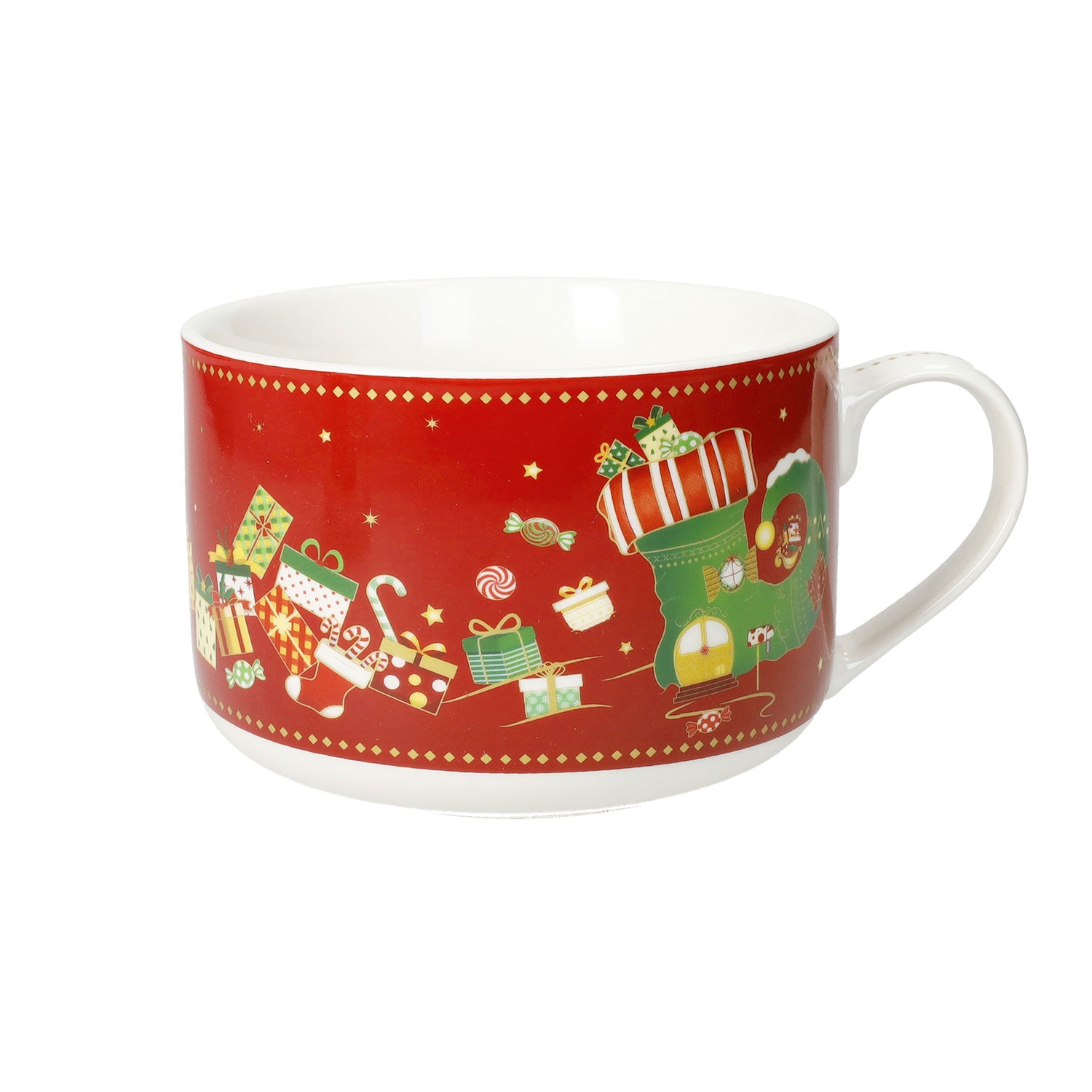 BRANDANI Tazza Colazione Elfomagia 13cm Rosso Porcellana Tavola di Natale