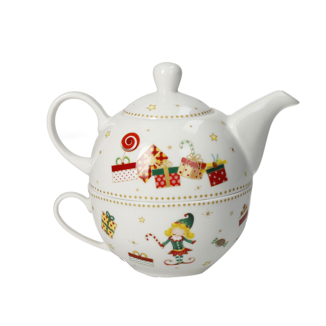 BRANDANI Elfomagia Teapot 13x15cm White Porcelain Christmas Table