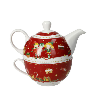 BRANDANI Elfomagia Teapot 13x15cm Red Porcelain Christmas Table