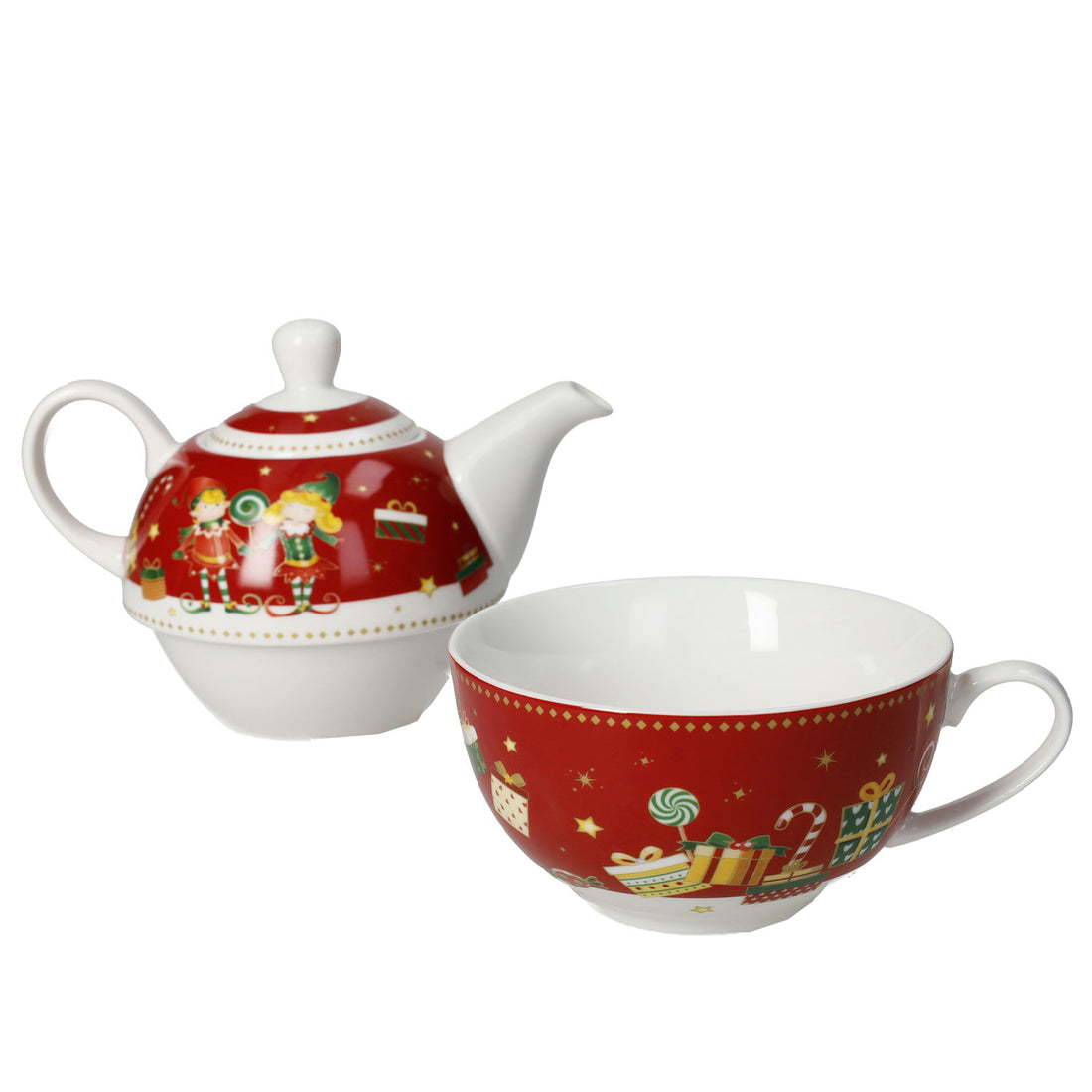 BRANDANI Elfomagia Teapot 13x15cm Red Porcelain Christmas Table