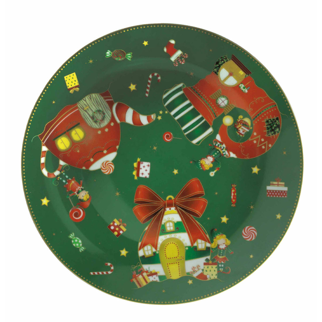 BRANDANI Elfomagia Serving Plate 30.5cm Green Porcelain Christmas Table