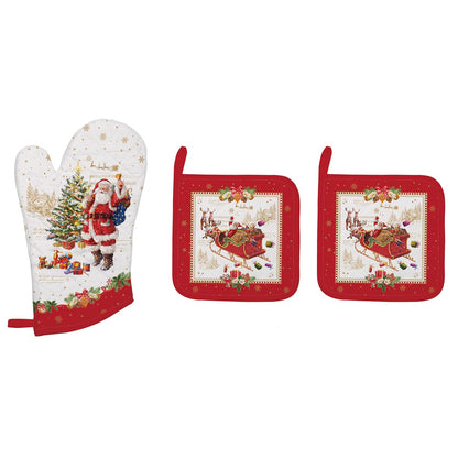 EASY LIFE Christmas Memories Set Guanto 30x20cm e 2 Presine 20x20cm Cotone