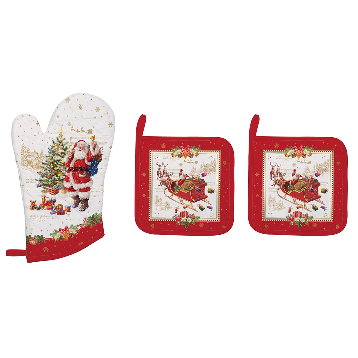 EASY LIFE Christmas Memories Set Glove 30x20cm and 2 Pot Holders 20x20cm Cotton