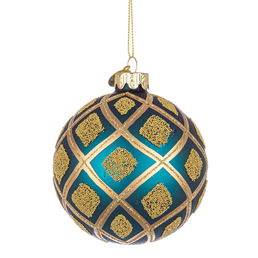 BIZZOTTO Sphere Glass Bauble for Christmas Tree 8cm Glint Teal Gold