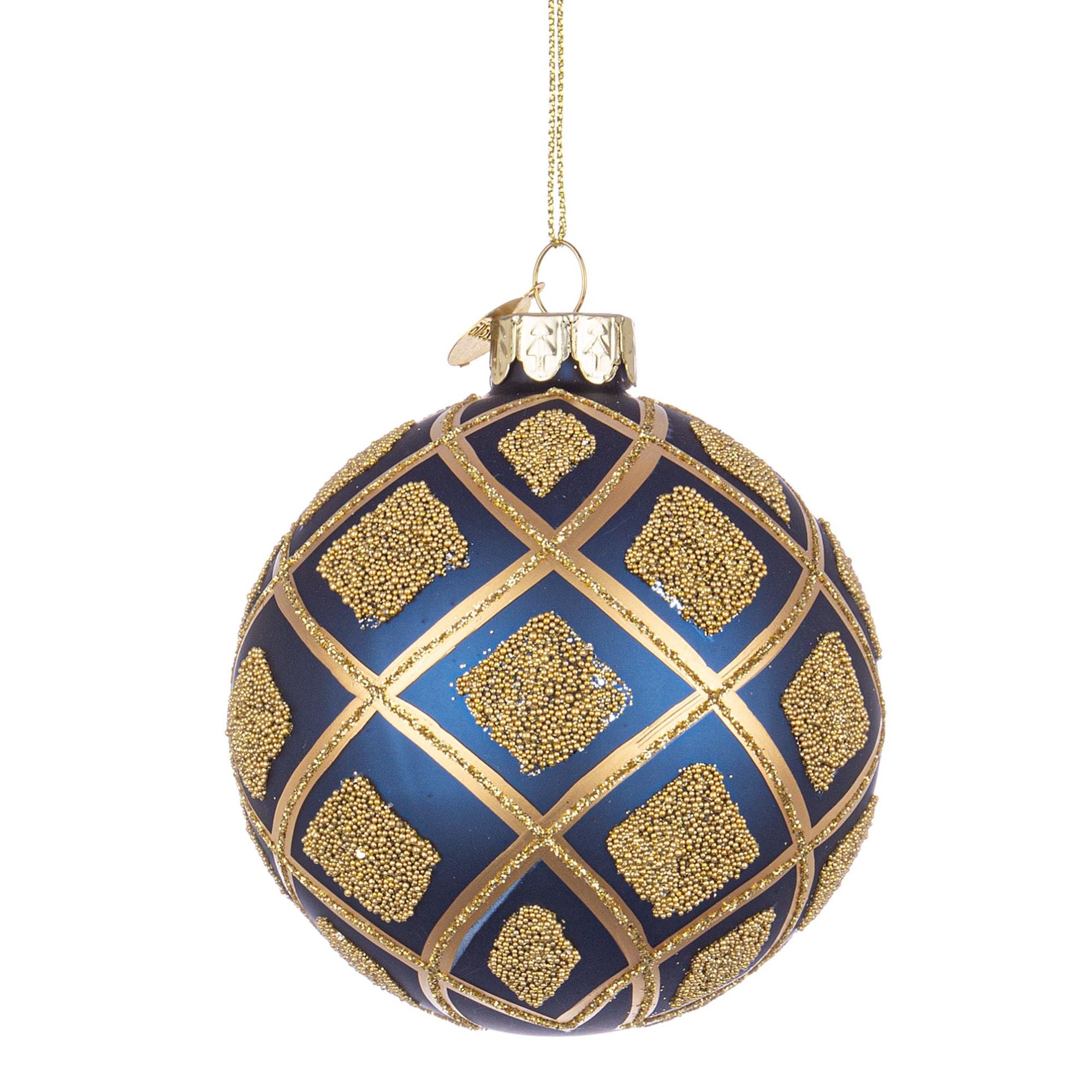 BIZZOTTO Sfera Pallina in Vetro per Albero di Natale 8cm Glint Blu Oro