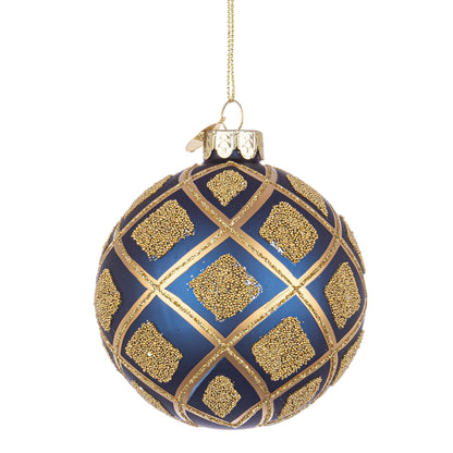 BIZZOTTO Sfera Pallina in Vetro per Albero di Natale 8cm Glint Blu Oro