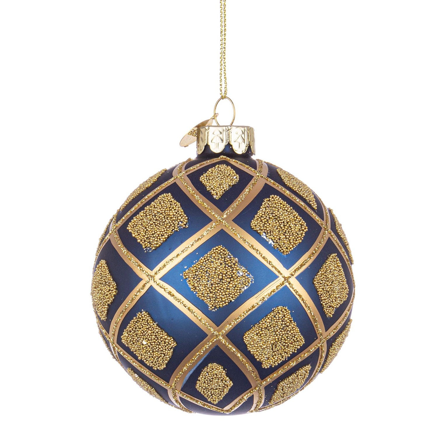 BIZZOTTO Sphere Glass Bauble for Christmas Tree 8cm Glint Blue Gold