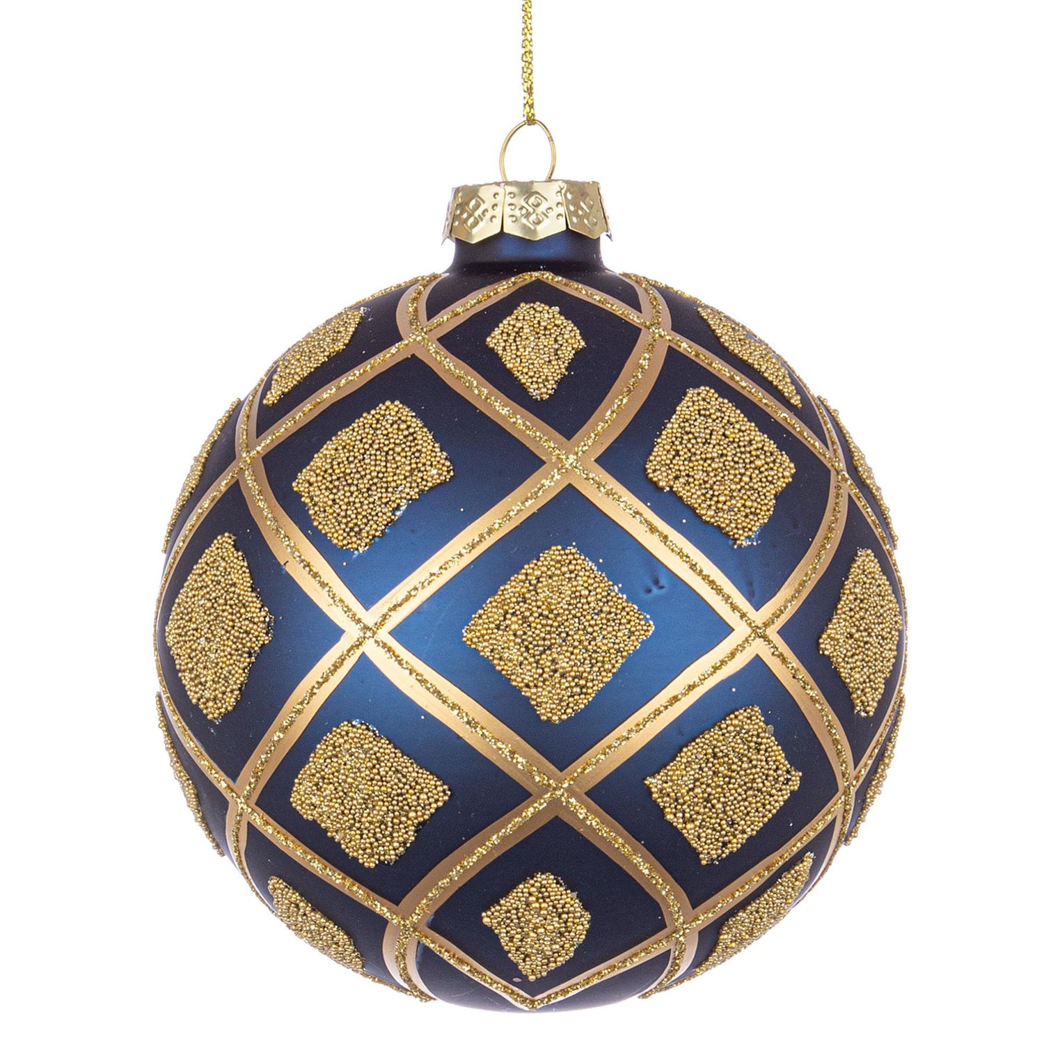 BIZZOTTO Sphere Glass Bauble for Christmas Tree 10cm Glint Blue Gold