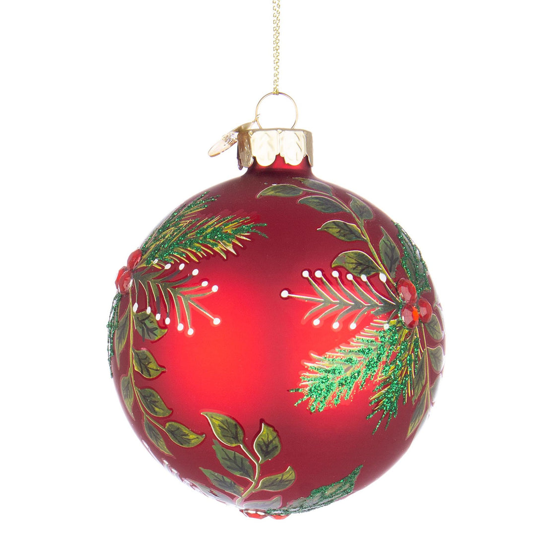 BIZZOTTO Sphere Glass Bauble for Christmas Tree 8cm Leafage Red