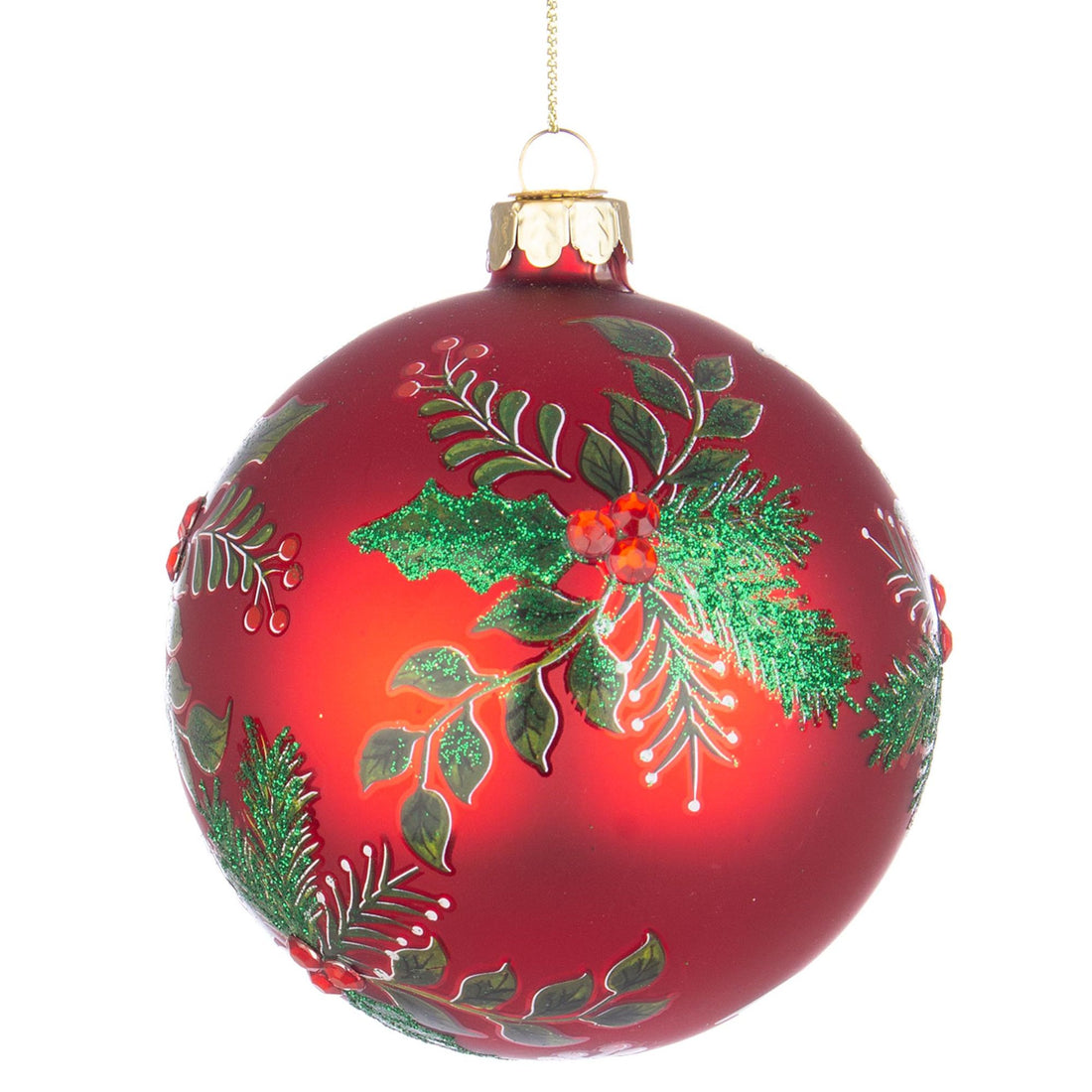 BIZZOTTO Sphere Glass Bauble for Christmas Tree 10cm Leafage Red