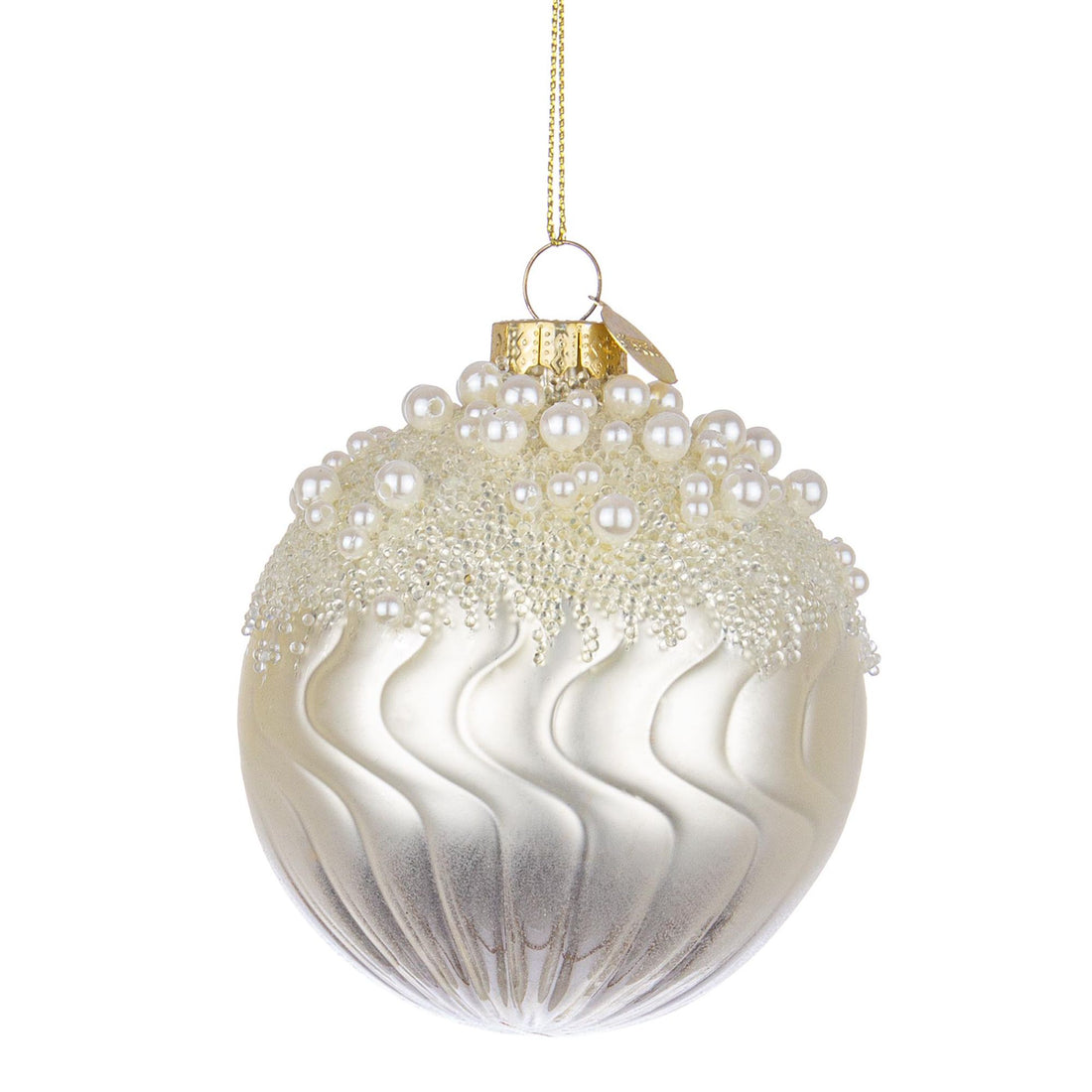 BIZZOTTO Sfera Pallina in Vetro per Albero di Natale 8cm Emotions Bianco Perlato