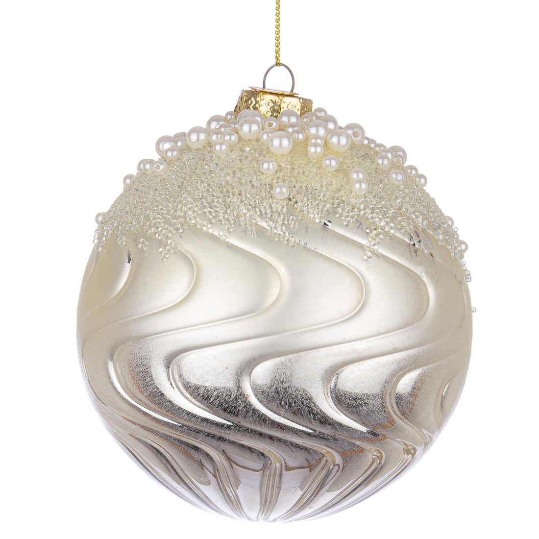 BIZZOTTO Sphere Glass Bauble for Christmas Tree 10cm Emotions Pearly White