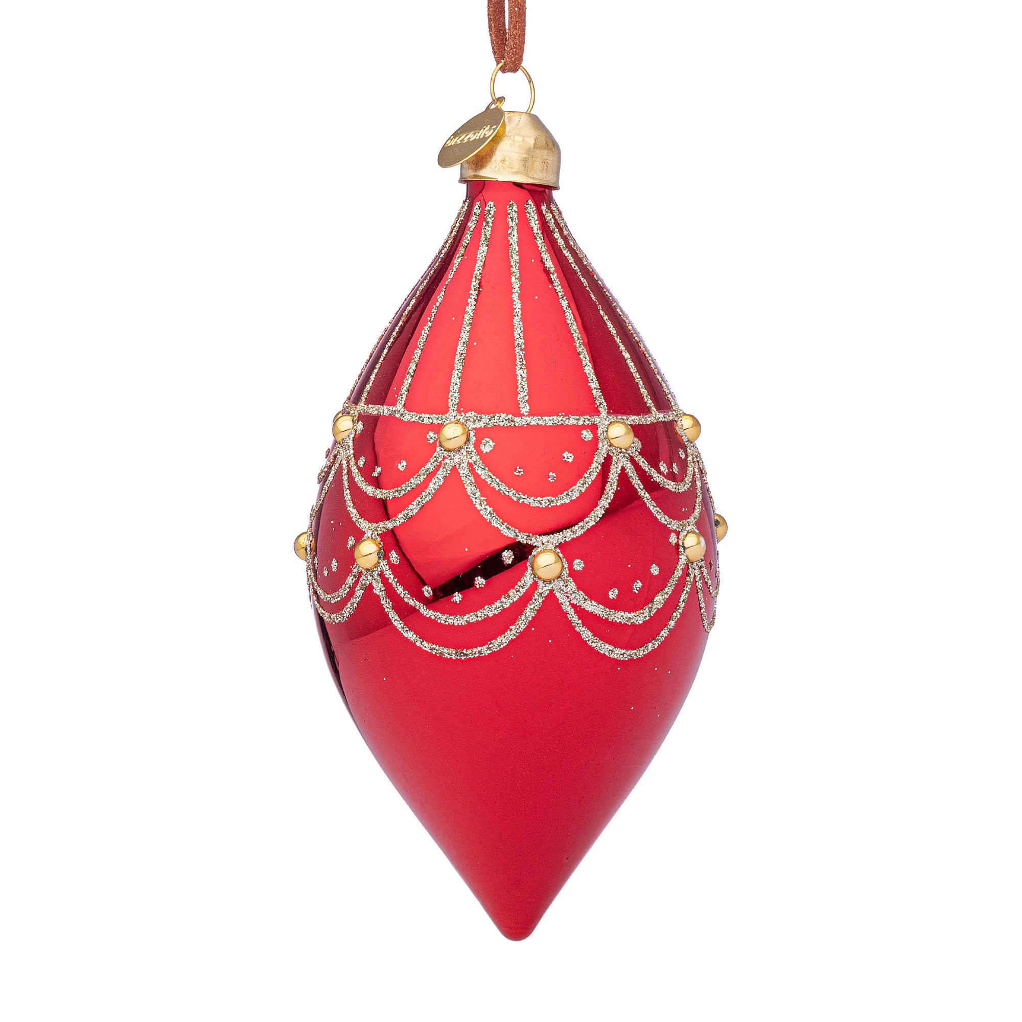 BIZZOTTO Sphere Pendant Glass Bauble for Christmas Tree 13cm Letizia Red