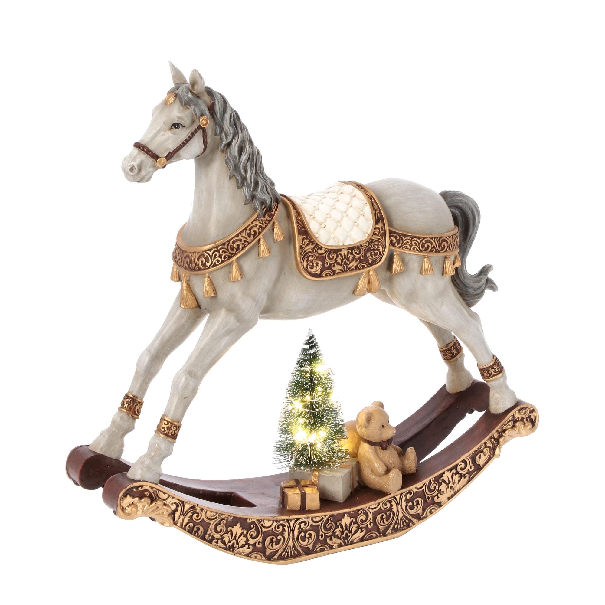 BIZZOTTO Rocking Horse Edwyn Christmas Decoration 29.5cm Polyresin Red Gold