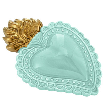 MONTEMAGGI Cuore Ex Voto Tiffany Fiamme Oro 21x14cm Ceramica Decorazione Dipinta a Mano