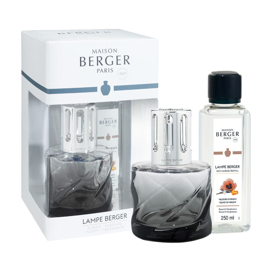 LAMPE BERGER Black Spiral Catalytic Lamp with 250ml Bottle Velours d&