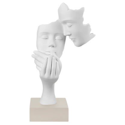 BONGELLI PREZIOSI - Modern Couple Face Statue 39cm White Hazelnut Base