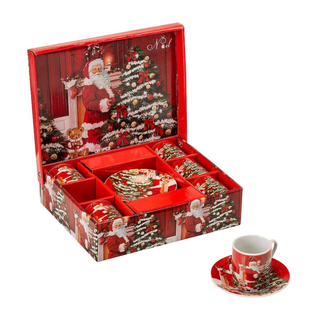 NOEL by Lamart Set di 6 Tazze Caffè Natalizie 80ml con Piattino 11cm Porcellana