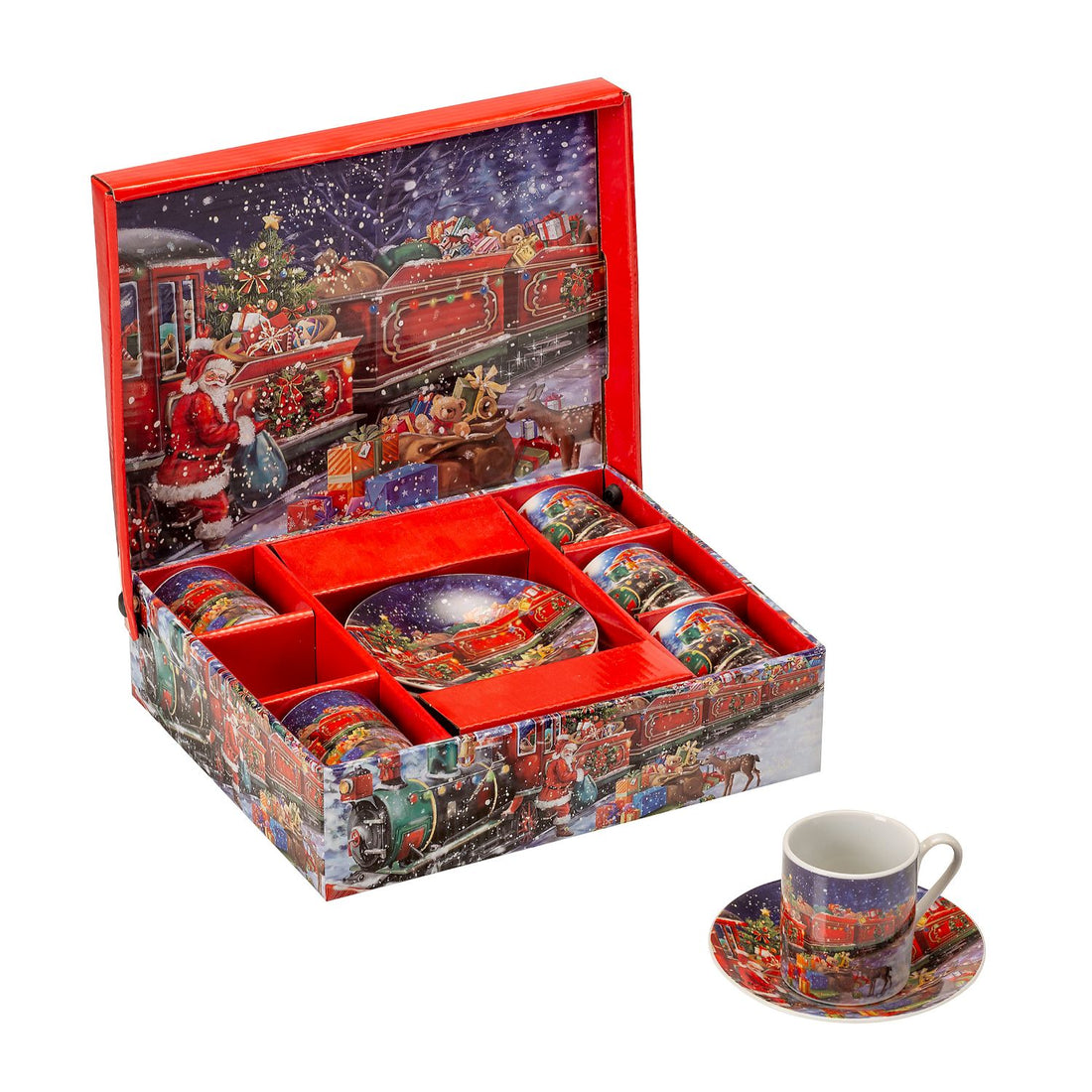 NOEL by Lamart Set di 6 Tazze Caffè Natalizie 80ml con Piattino 11cm Porcellana