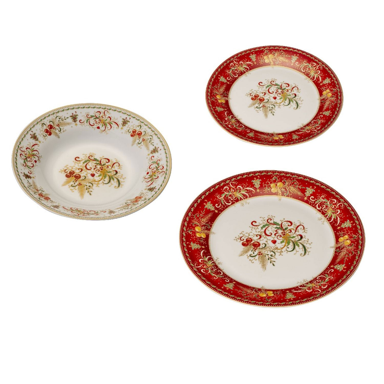 PALAIS ROYAL Table Service Plates Set 18 Pieces in Porcelain Christmas Table