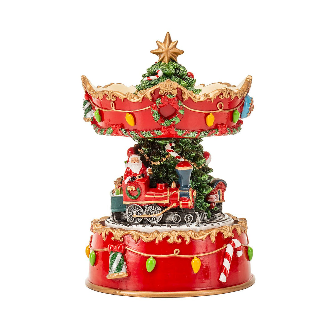 NOEL by Lamart Carousel Music Box with Movement and Music 16.5cm Red Polyresin