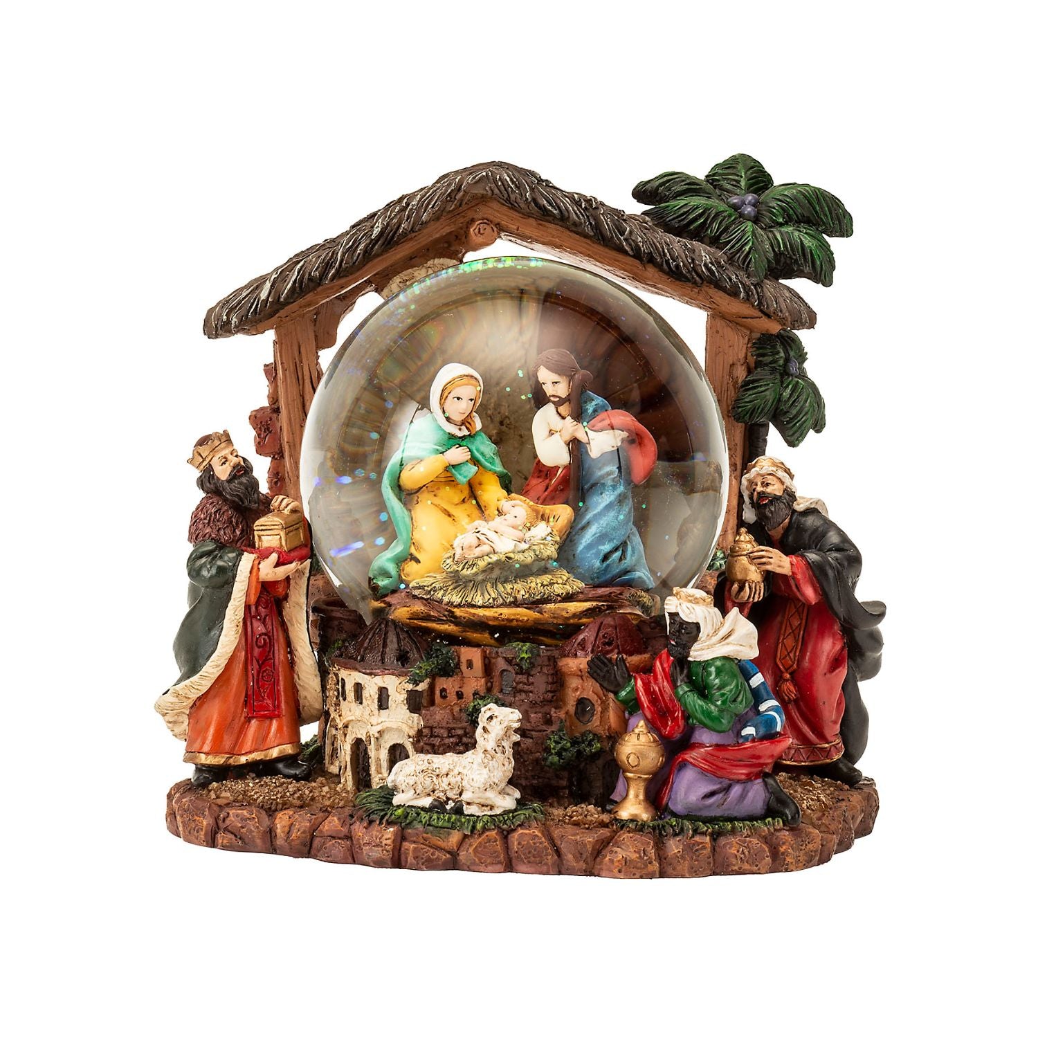 NOEL by Lamart Snow Globe Music Box with Music 17.5cm Nativity Polyresin