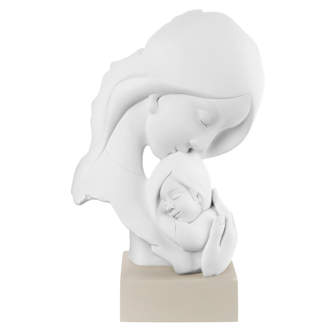 BONGELLI PREZIOSI Figura Scultura Maternità Face Bianca Base Nocciola 34cm Marmorino