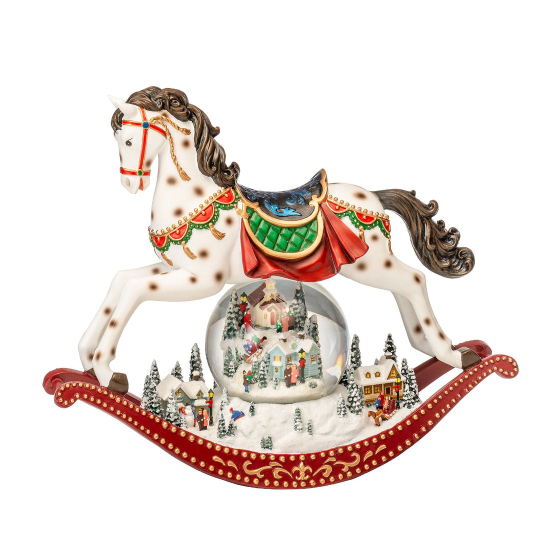 PALAIS ROYAL Rocking Horse in Polyresin Music Box with LED and Movement 32x27cm