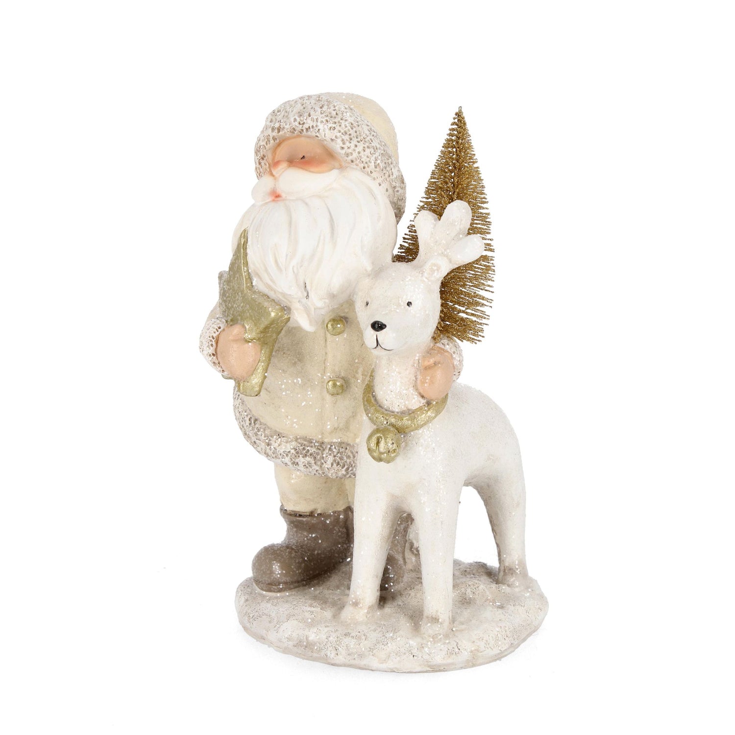 BIZZOTTO Connie Santa Claus with Reindeer 25cm White Gold Polyresin