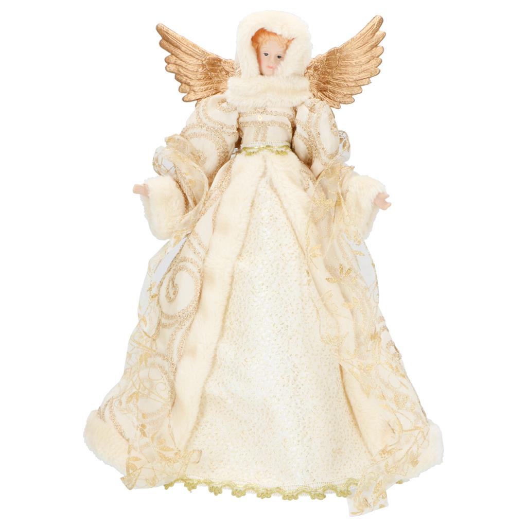 TIMSTOR Angel Christmas Decoration Tip 42cm Fabric and Porcelain Ivory and Gold