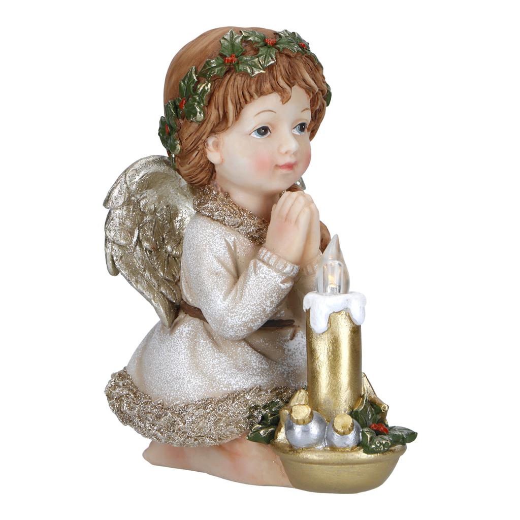 TIMSTOR Angel Putto Praying with LED Candle Christmas Decoration 18.5cm Resin