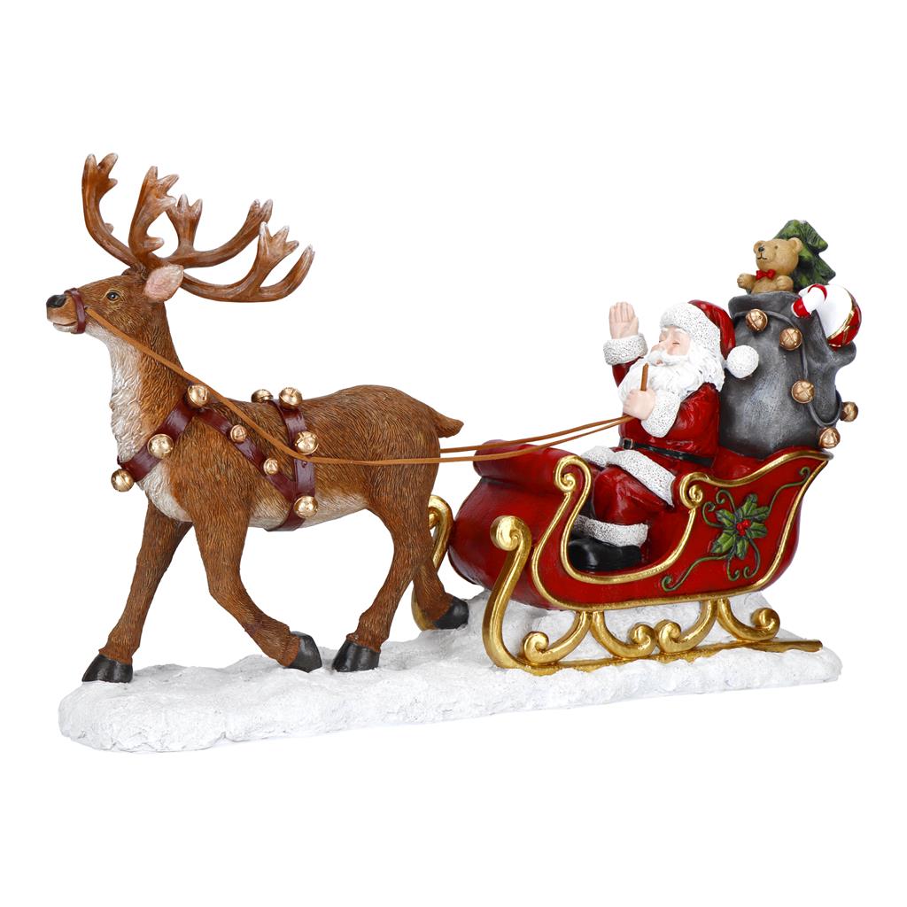 TIMSTOR Santa Claus on Sleigh Christmas Decoration 49cm Polyresin