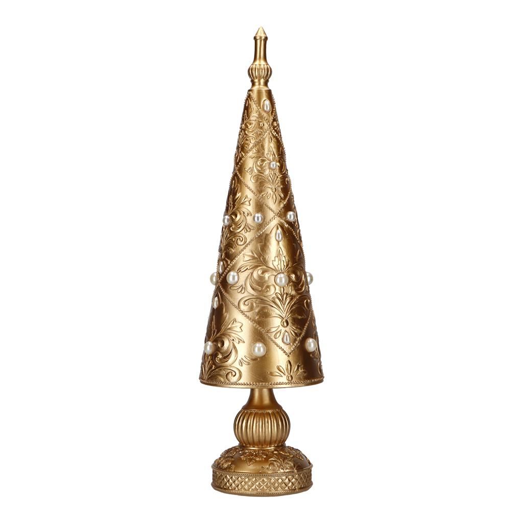 TIMSTOR - Christmas Tree Cone with Beads Christmas Decoration Gold 41cm Resin