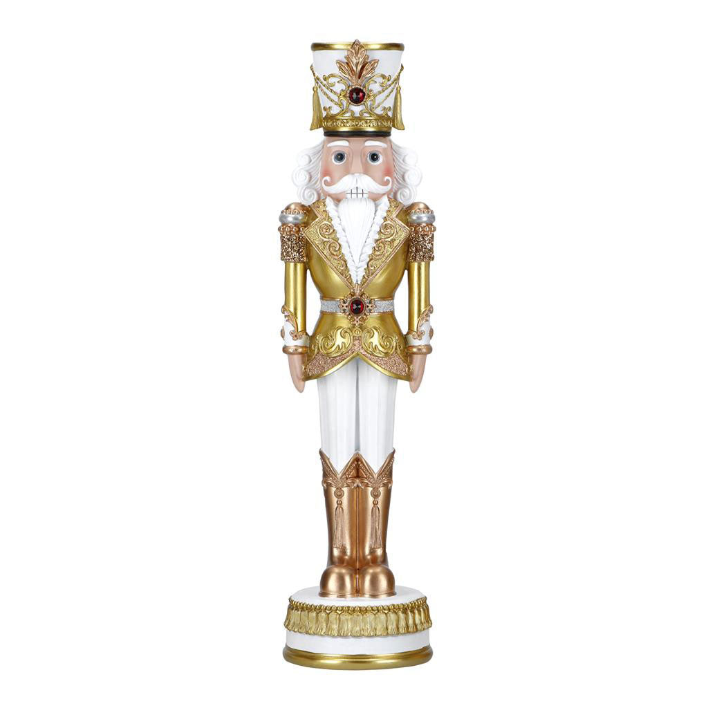 TIMSTOR Soldatino Schiaccianoci di Natale Nutcracker 35cm Poliresina Bianco e Oro