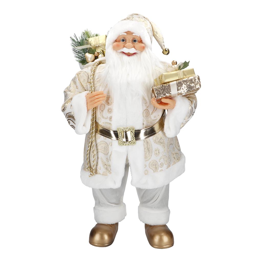 TIMSTOR Santa Claus with Gifts Santa Claus 80cm White Gold Fabric Christmas Decoration