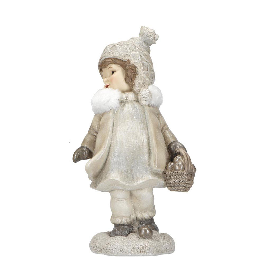 TIMSTOR Standing Girl Christmas Decoration 33cm Gray Beige Polyresin