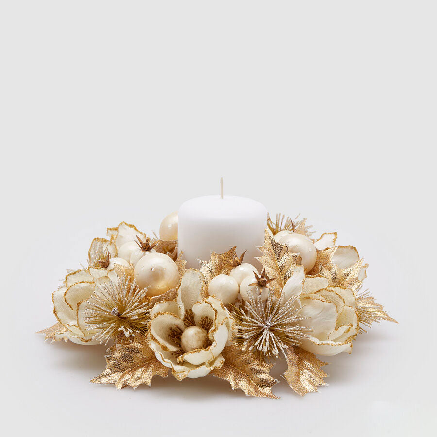 EDG Enzo De Gasperi Crown Magnolia Round Candle 20cm Gold Christmas Decoration