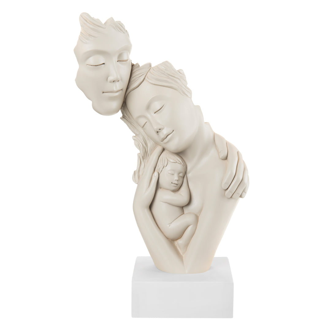 BONGELLI PREZIOSI - Statua Figura Moderna Famiglia Face 39cm Nocciola Base Bianca