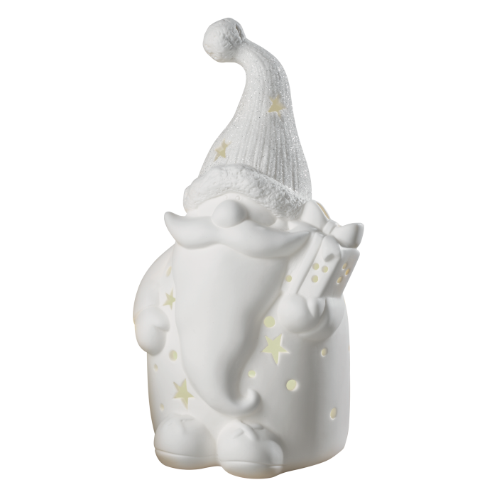 MASCAGNI CASA Santa Claus with LED Christmas Decoration 20cm White Ceramic