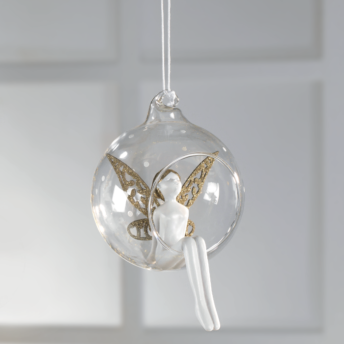 MASCAGNI CASA Sphere with Glass Angel 8x12cm Christmas Tree Pendant Christmas Decoration