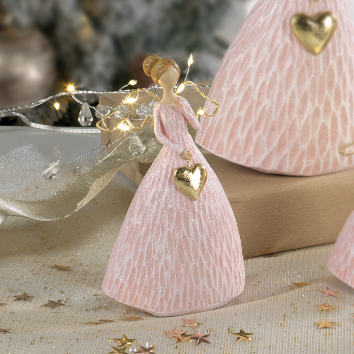 MASCAGNI CASA Christmas Angel with LED Christmas Decoration 15cm Pink Resin